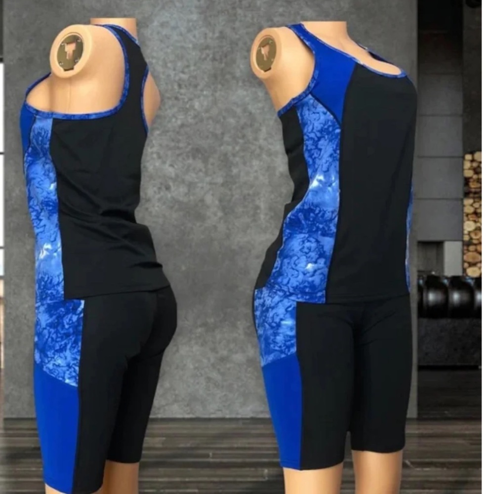 •GM FASHIONS•NWT WOMEN'S YOGA, WORKOUT, GYM, RUNNING SET SIZE L/XL BLACK & BLUE